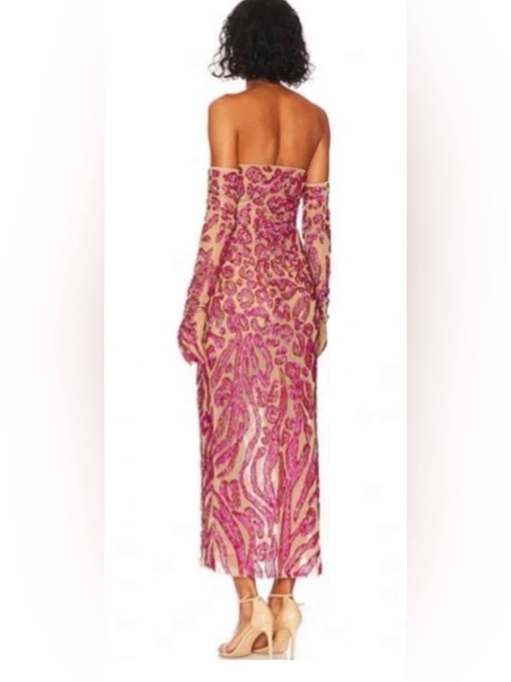 Strapless Fuchsia Sequin Gown with matching gloves